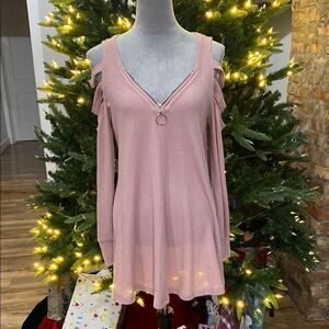 Pink Cold Shoulder waffle material dress with Zipper Detail